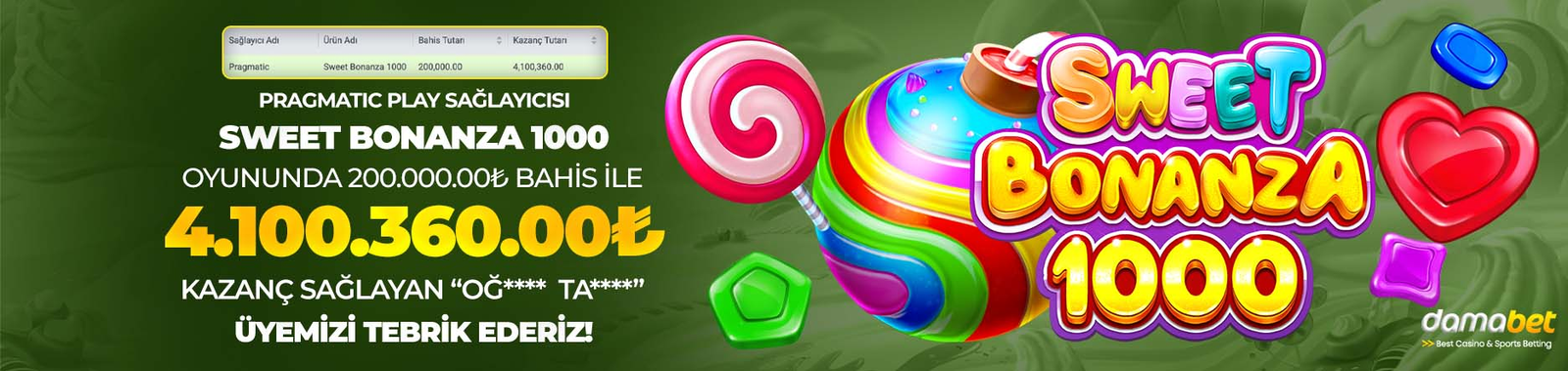 Damabet Sweet Bonanza 1000 yüksek kazanç paylaşımı